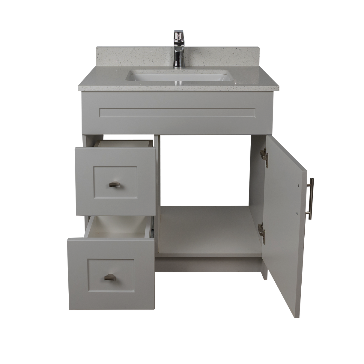 30" MDF - Left Side Draw - Light Grey - Shaker Doors - Softclose Hardware