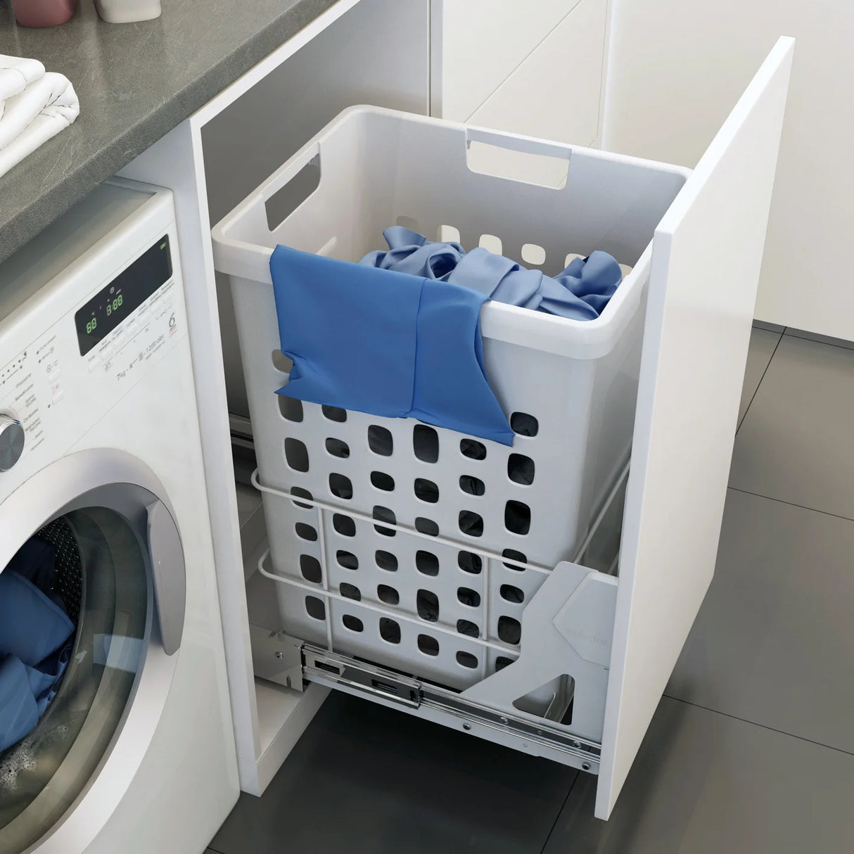 Laundry Basket Pullout - One Bin - 1x48L - For 15" Base Cabinet and Up