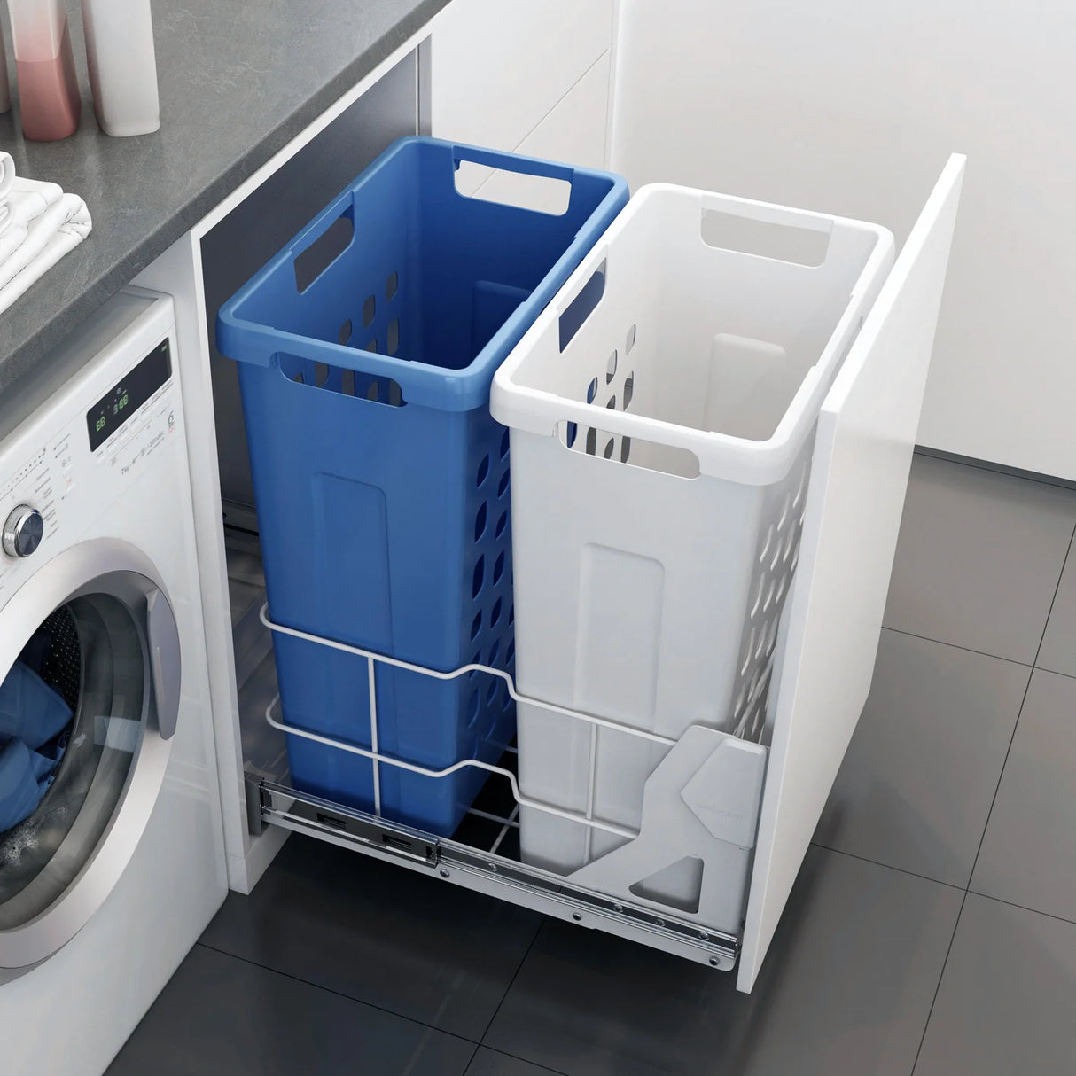 Laundry Basket Pullout - Two Bins - 2x35L - For 18" Base Cabinet and Up