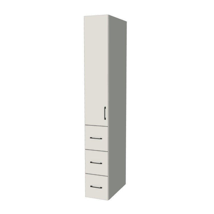 12" Wide Tall Pantry Cabinet with Drawer - (White Melamine Boxes - Flat Panel Doors) 24 D