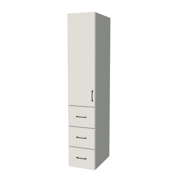 16" Wide Tall Pantry Cabinet with Drawer - (White Melamine Boxes - Flat Panel Doors) 24 D