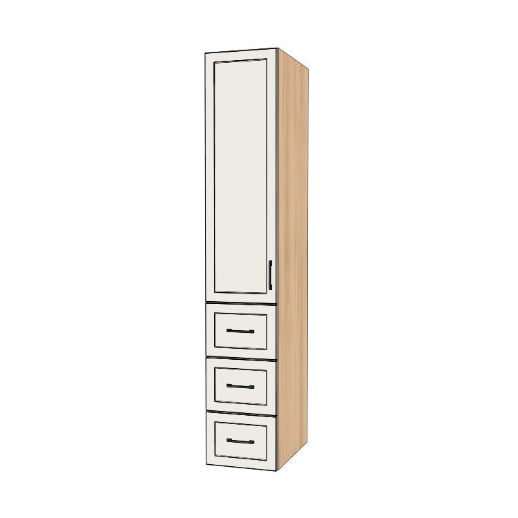 16" Wide Tall Pantry Cabinet with Drawer - (Hardrock Maple Melamine Boxes - Painted Doors) 24 D