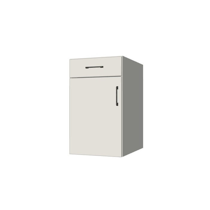 18" Wide Base Cabinet With Drawer On Top - (White Melamine Boxes - Flat Panel Doors)