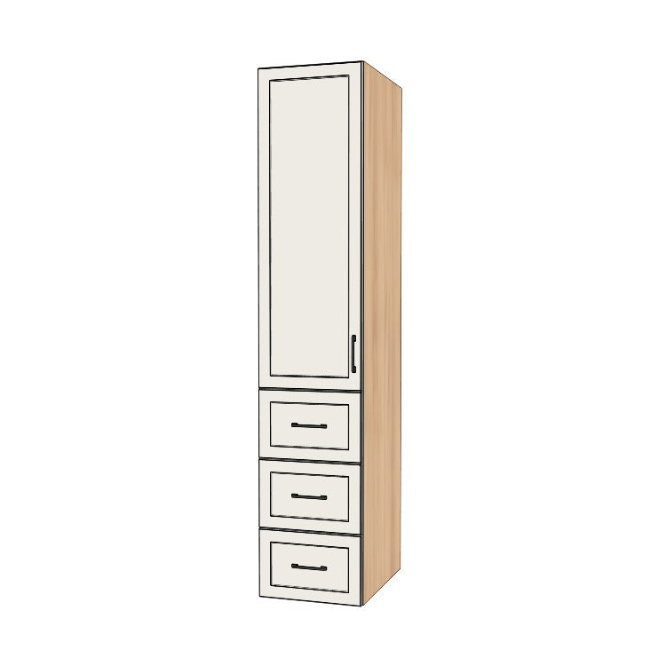 18" Wide Tall Pantry Cabinet with Drawer - (Hardrock Maple Melamine Boxes - Painted Doors) 24 D