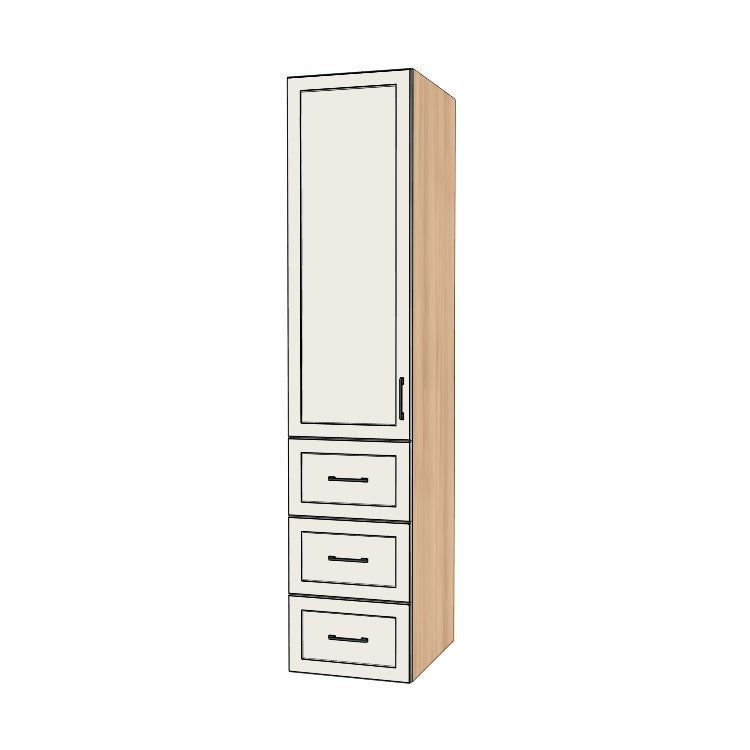 19" Wide Tall Pantry Cabinet with Drawer - (Hardrock Maple Melamine Boxes - Painted Doors) 24 D