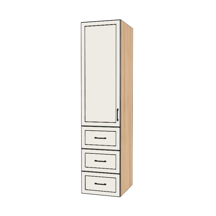 21" Wide Tall Pantry Cabinet with Drawer - (Hardrock Maple Melamine Boxes - Thermofoil Doors) 24 D