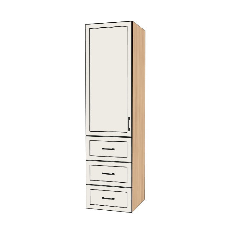 23" Wide Tall Pantry Cabinet with Drawer - (Hardrock Maple Melamine Boxes - Thermofoil Doors) 24 D