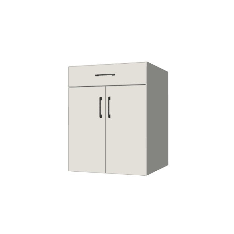 24" Wide Base Cabinet With Drawer On Top - (White Melamine Boxes - Flat Panel Doors)