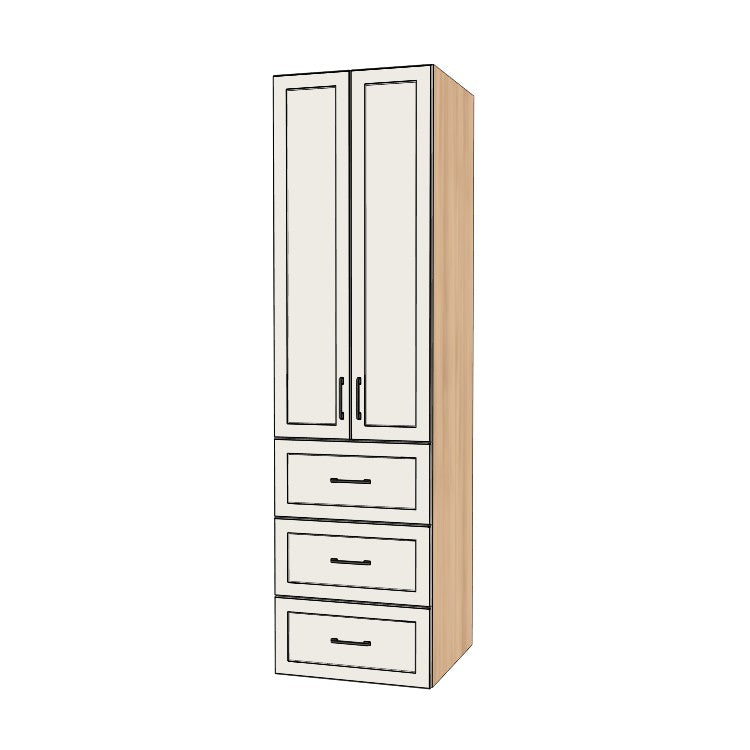 24" Wide Tall Pantry Cabinet with Drawer - (Hardrock Maple Melamine Boxes - Painted Doors) 24 D