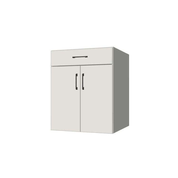25" Wide Base Cabinet With Drawer On Top - (White Melamine Boxes - Flat Panel Doors)