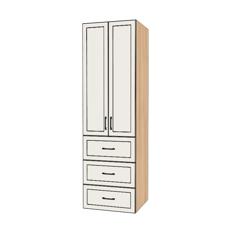 26" Wide Tall Pantry Cabinet with Drawer - (Hardrock Maple Melamine Boxes - Thermofoil Doors) 24 D