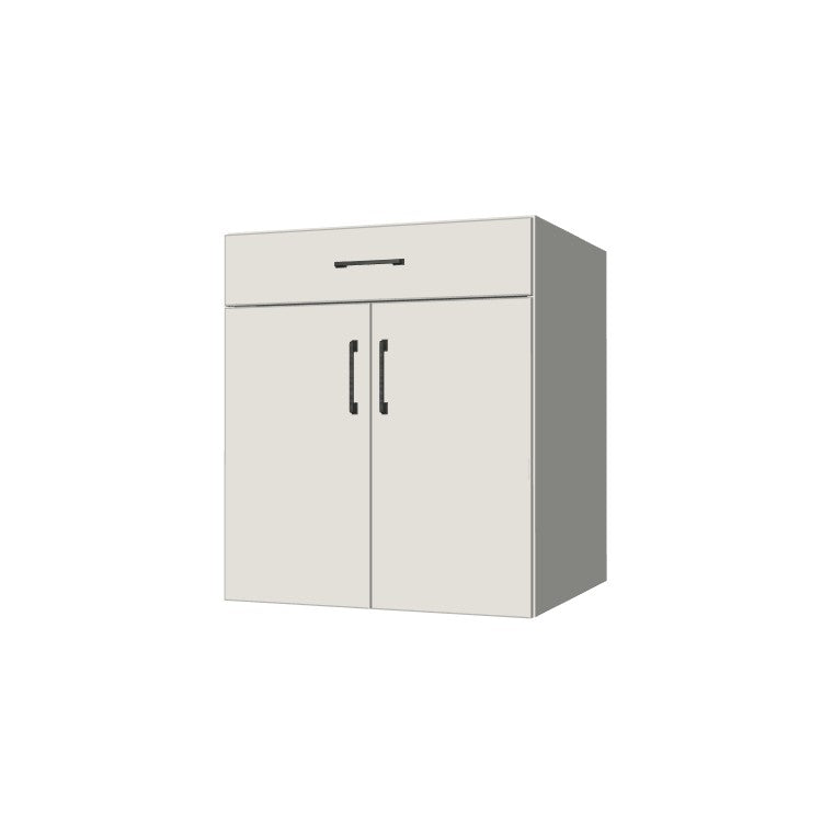 27" Wide Base Cabinet With Drawer On Top - (White Melamine Boxes - Flat Panel Doors)