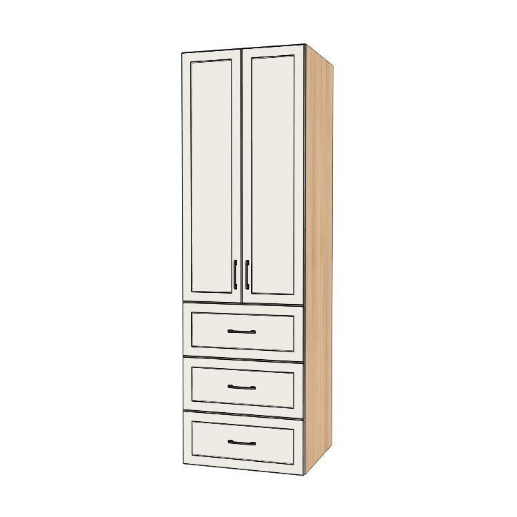 27" Wide Tall Pantry Cabinet with Drawer - (Hardrock Maple Melamine Boxes - Thermofoil Doors) 24 D