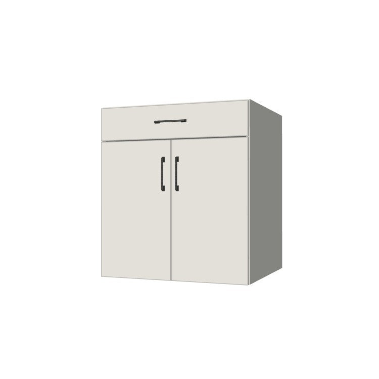 28" Wide Base Cabinet With Drawer On Top - (White Melamine Boxes - Flat Panel Doors)