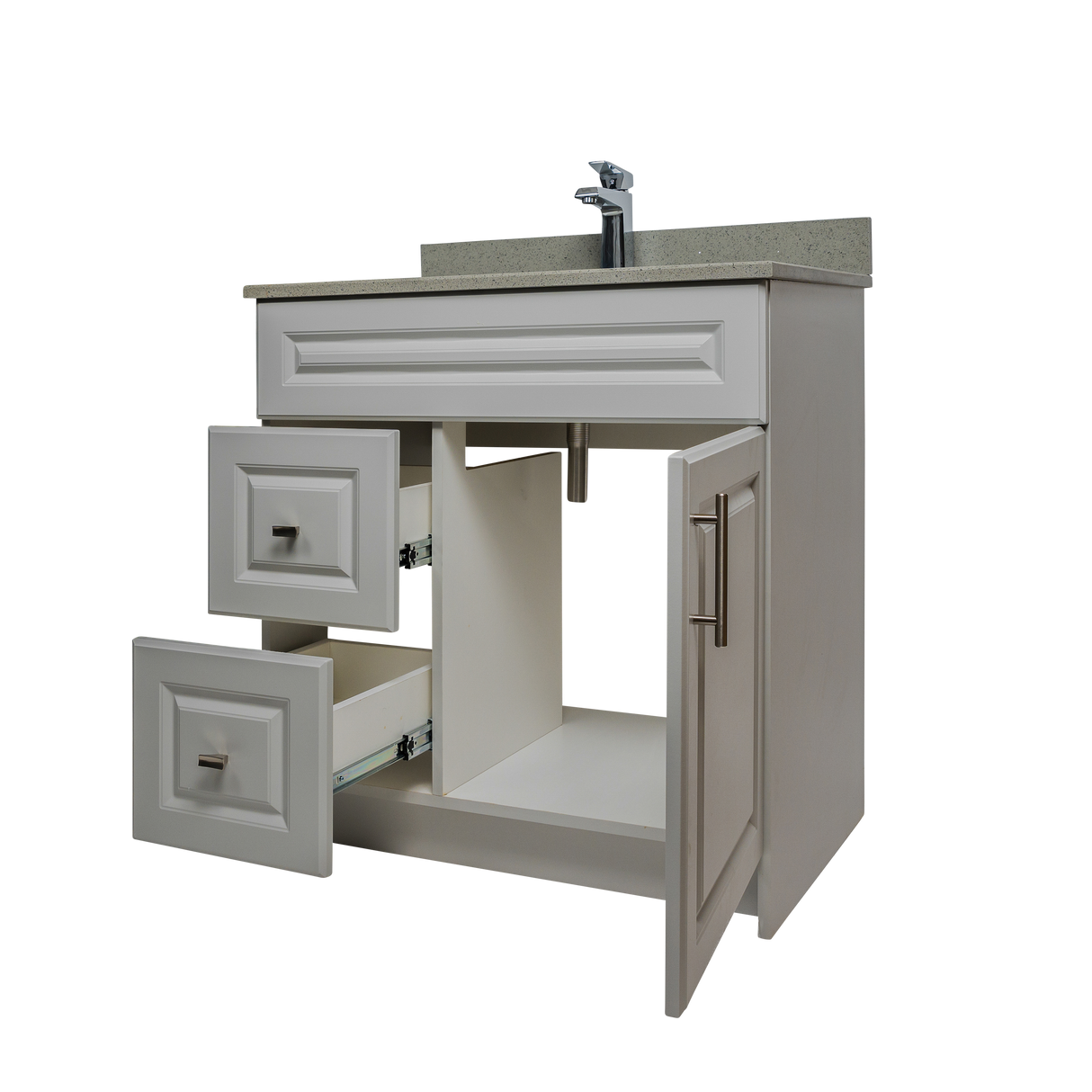 30" MDF - Left Side Draw - Light Grey - Raised Panel Doors