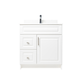30" MDF - Left Side Draw - White - Raised Panel Doors