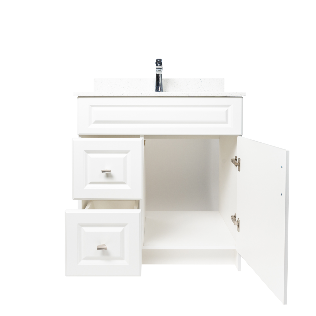 30" MDF - Left Side Draw - White - Raised Panel Doors