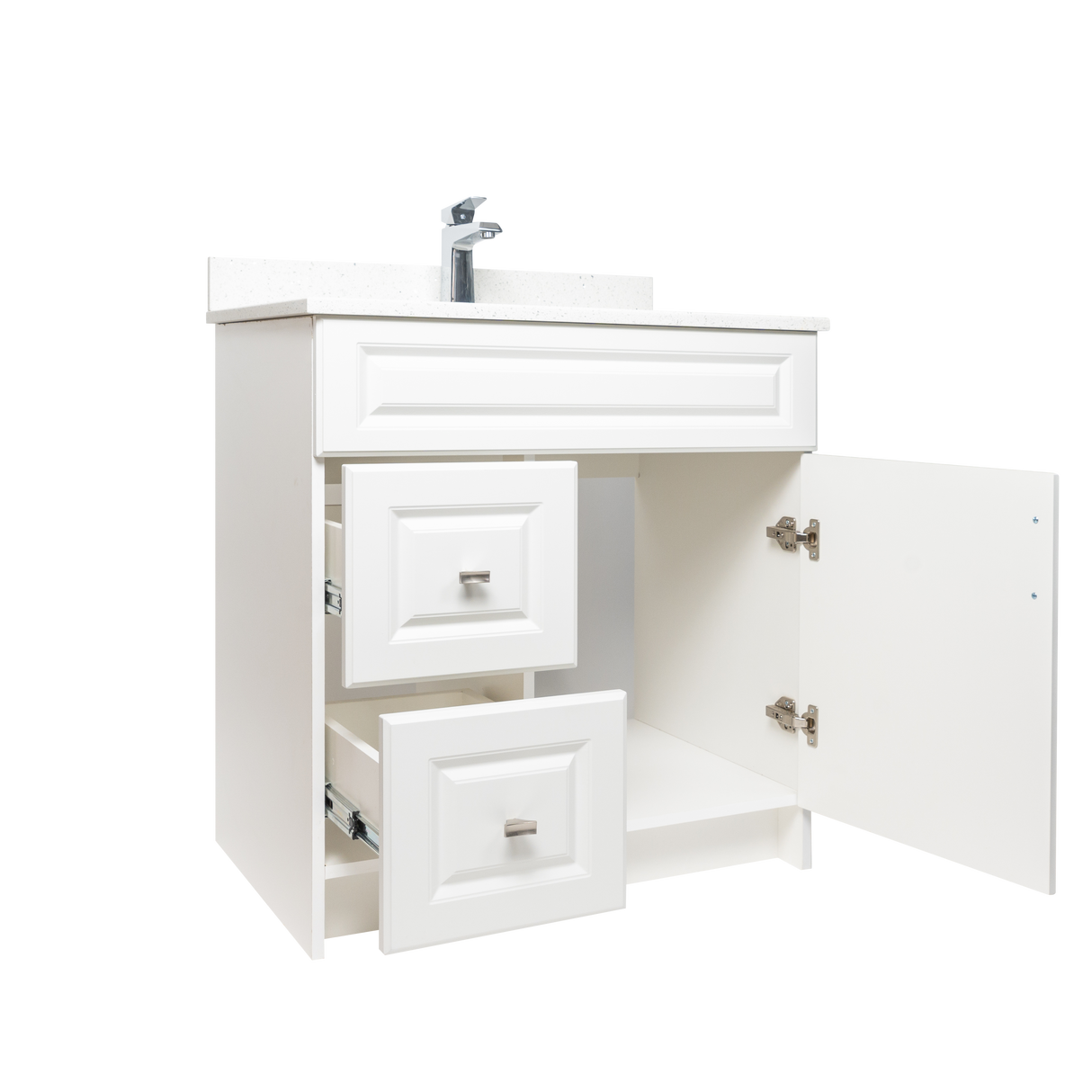 30" MDF - Left Side Draw - White - Raised Panel Doors
