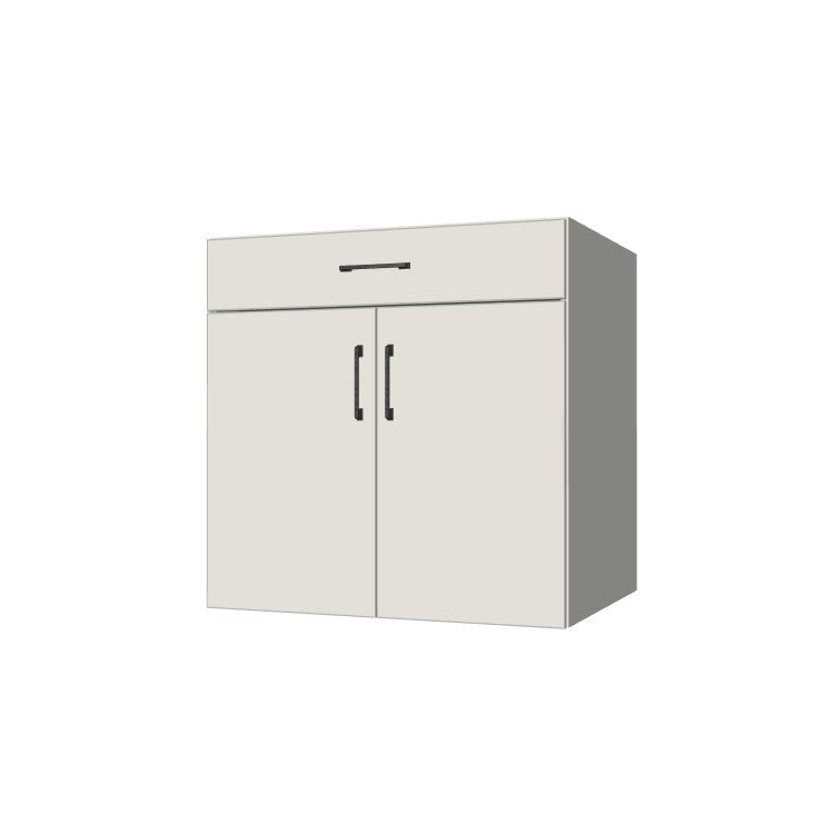 31" Wide Base Cabinet With Drawer On Top - (White Melamine Boxes - Flat Panel Doors)