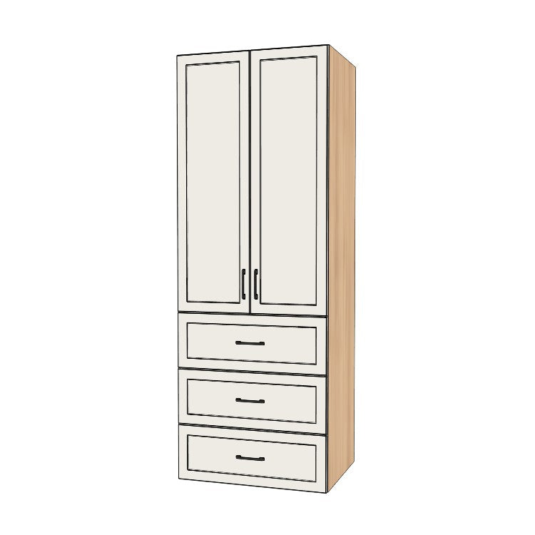 32" Wide Tall Pantry Cabinet with Drawer - (Hardrock Maple Melamine Boxes - Thermofoil Doors) 24 D