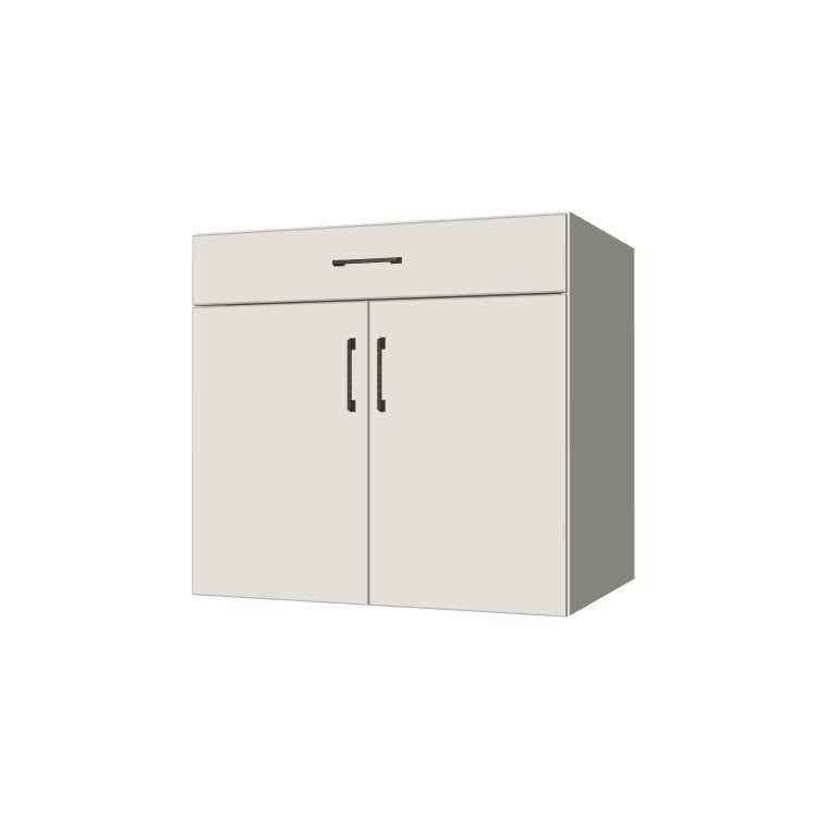 33" Wide Base Cabinet With Drawer On Top - (White Melamine Boxes - Flat Panel Doors)
