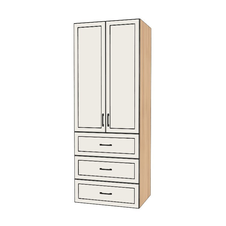 33" Wide Tall Pantry Cabinet with Drawer - (Hardrock Maple Melamine Boxes - Painted Doors) 24 D