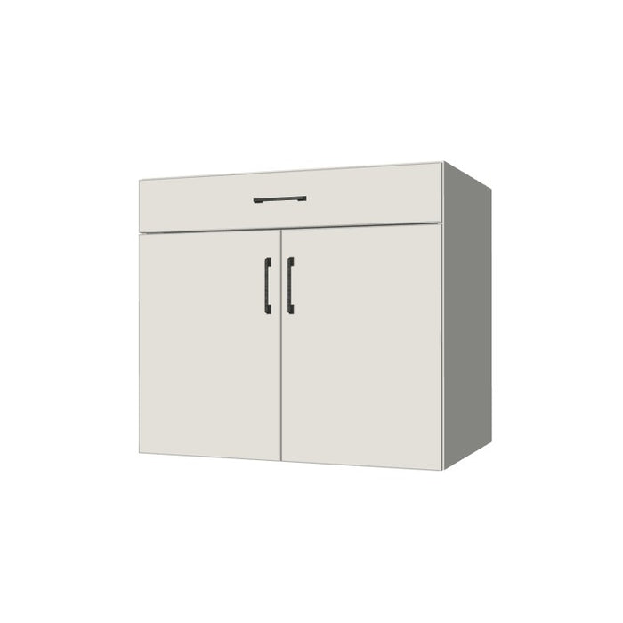 35" Wide Base Cabinet With Drawer On Top - (White Melamine Boxes - Flat Panel Doors)
