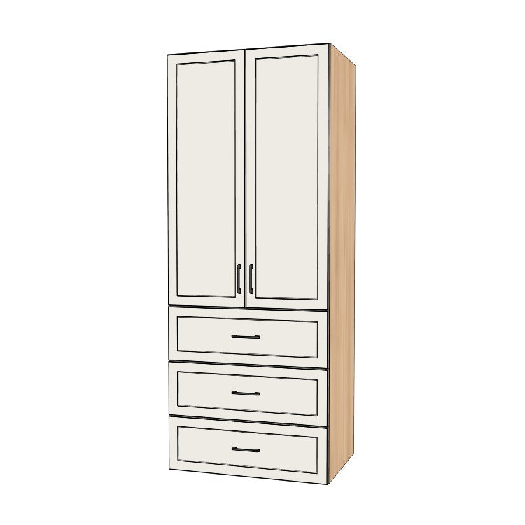 35" Wide Tall Pantry Cabinet with Drawer - (Hardrock Maple Melamine Boxes - Thermofoil Doors) 24 D