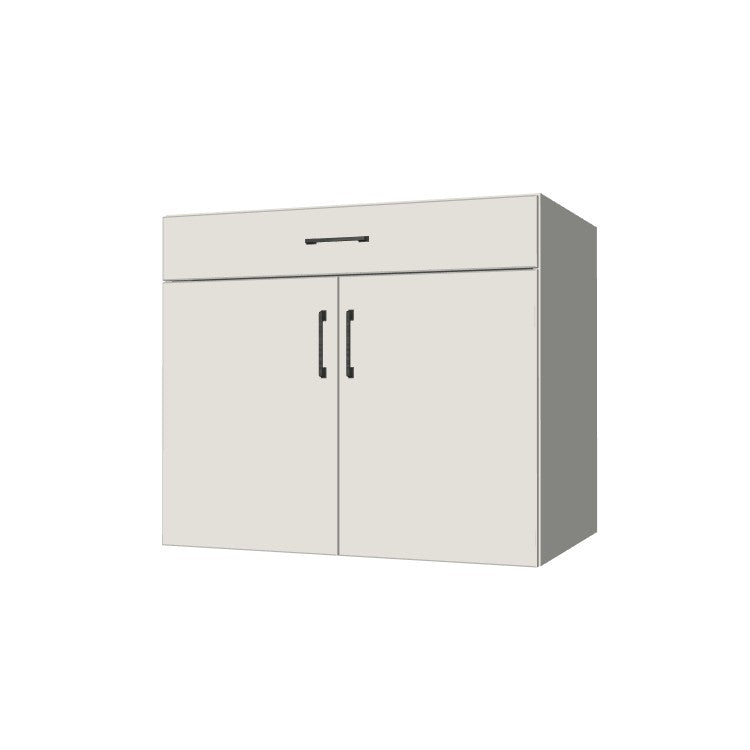 36" Wide Base Cabinet With Drawer On Top - (White Melamine Boxes - Flat Panel Doors)