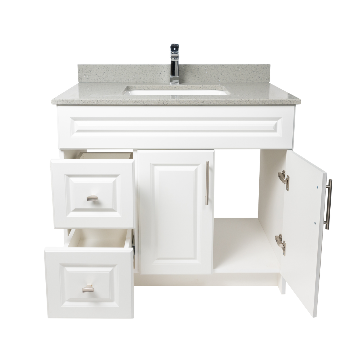36" MDF - Left Side Draw - White - Raised Panel Doors