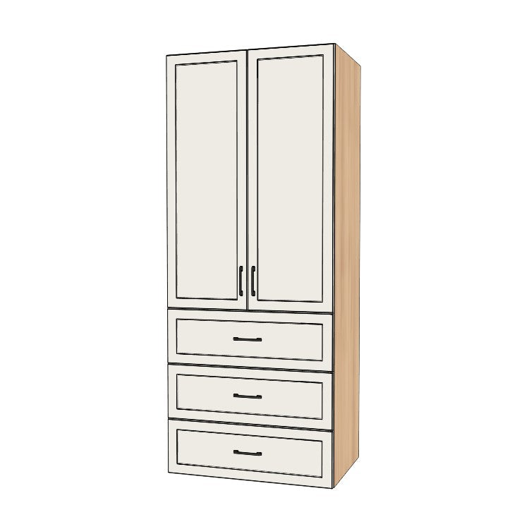 36" Wide Tall Pantry Cabinet with Drawer - (Hardrock Maple Melamine Boxes - Painted Doors) 24 D