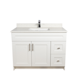 42" MDF - Right Side Draw - White - Shaker Doors - Softclose Hardware