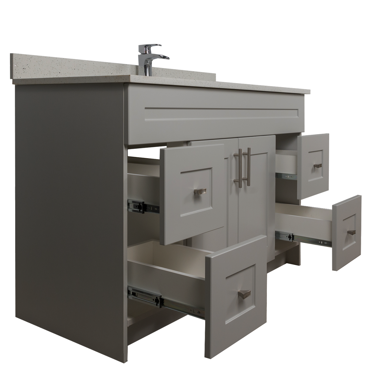 48" MDF - Both Side Draw - Light Grey - Shaker Doors - Softclose Hardware