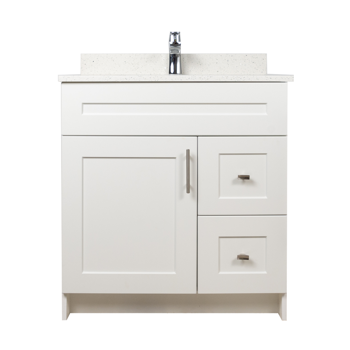 30" MDF - Right Side Draw - White - Shaker Doors - Softclose Hardware