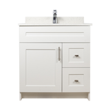 30" MDF - Right Side Draw - White - Shaker Doors - Softclose Hardware