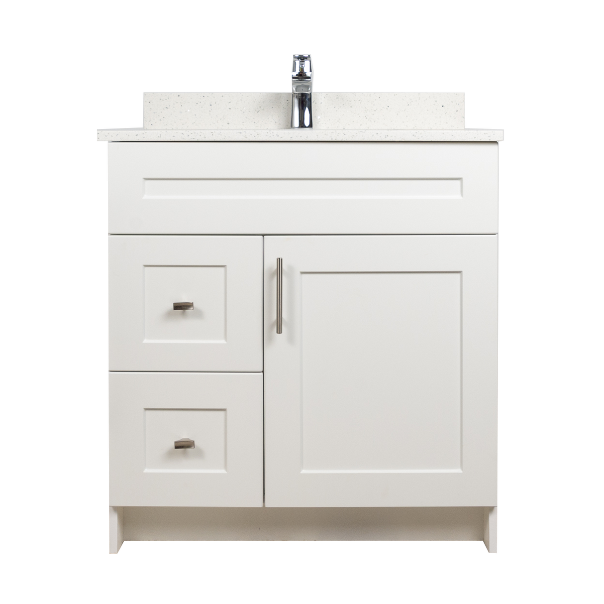 30" MDF - Left Side Draw - White - Shaker Doors - Softclose Hardware