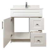30" MDF - Right Side Draw - White - Shaker Doors - Softclose Hardware