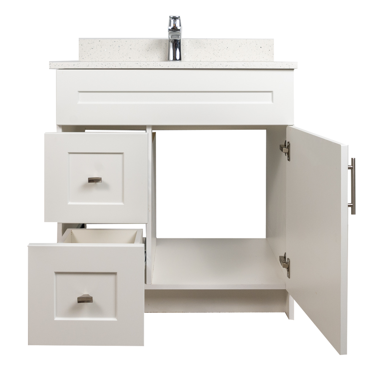 30" MDF - Left Side Draw - White - Shaker Doors - Softclose Hardware