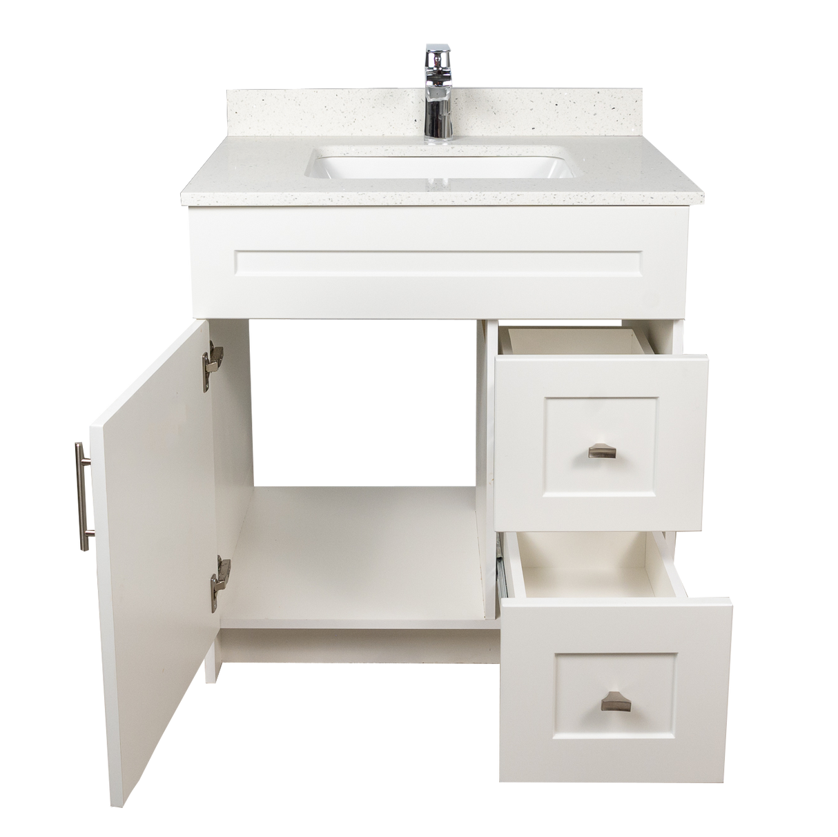 30" MDF - Right Side Draw - White - Shaker Doors - Softclose Hardware