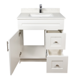 30" MDF - Right Side Draw - White - Shaker Doors - Softclose Hardware