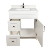 30" MDF - Left Side Draw - White - Shaker Doors - Softclose Hardware