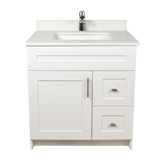 30" MDF - Right Side Draw - White - Shaker Doors - Softclose Hardware