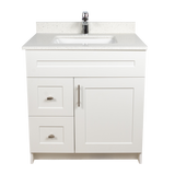 30" MDF - Left Side Draw - White - Shaker Doors - Softclose Hardware