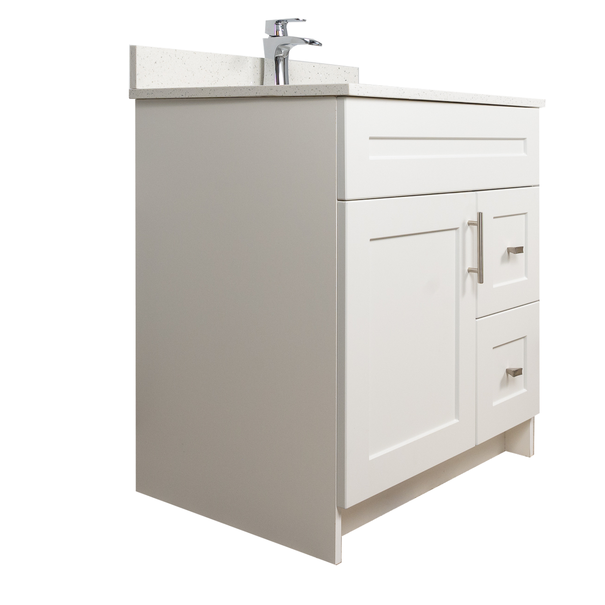 30" MDF - Right Side Draw - White - Shaker Doors - Softclose Hardware