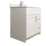 30" MDF - Right Side Draw - White - Shaker Doors - Softclose Hardware