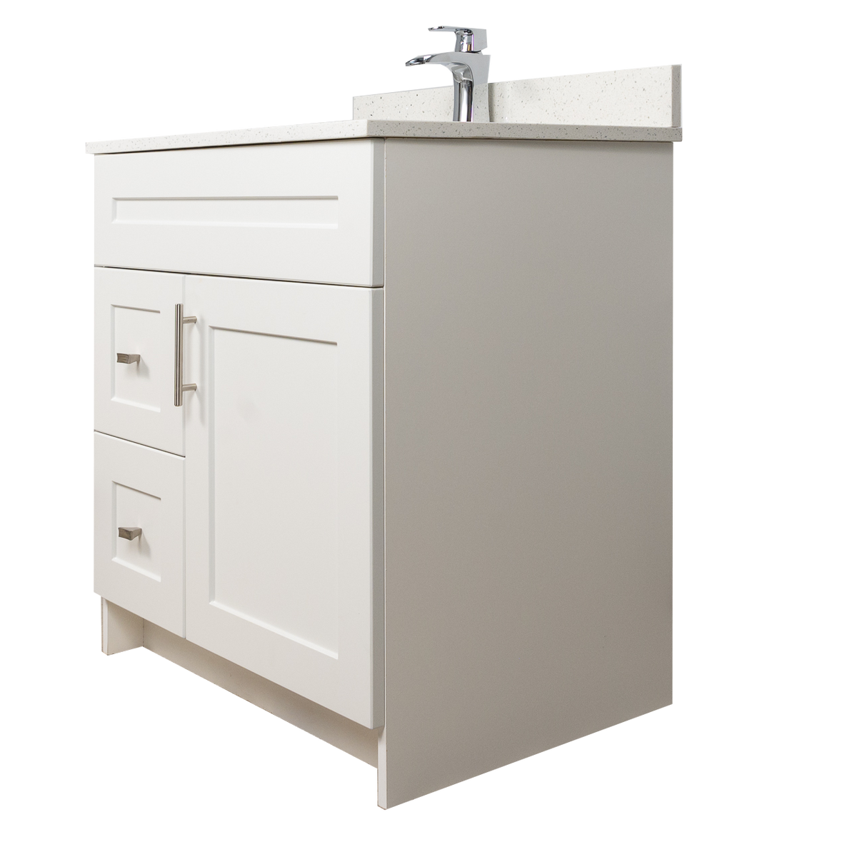 30" MDF - Left Side Draw - White - Shaker Doors - Softclose Hardware