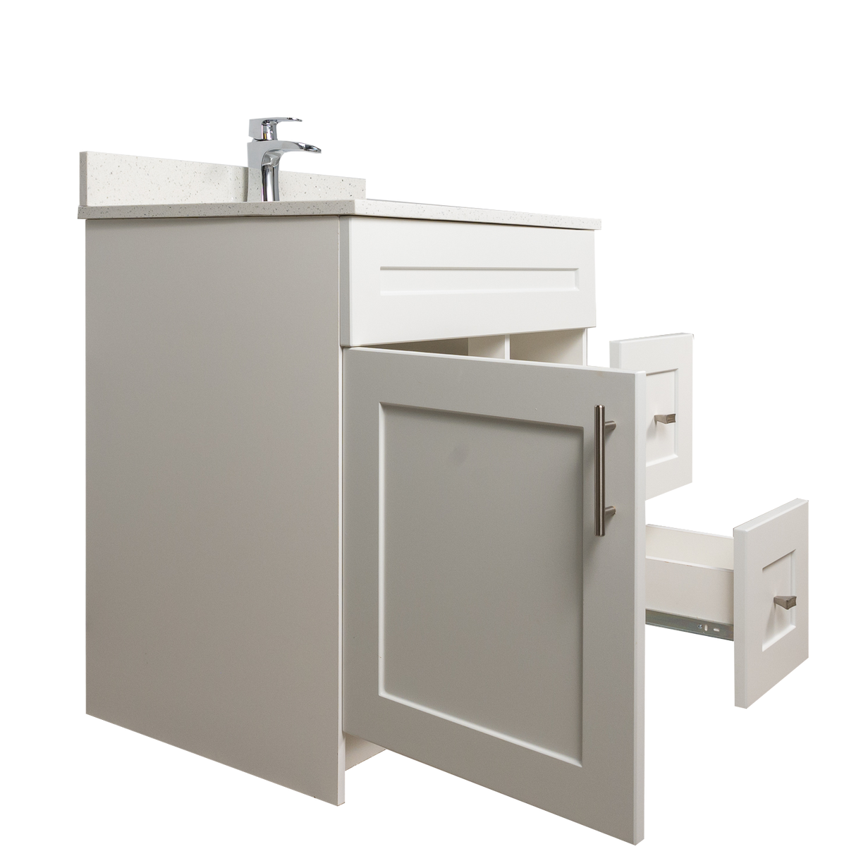30" MDF - Right Side Draw - White - Shaker Doors - Softclose Hardware