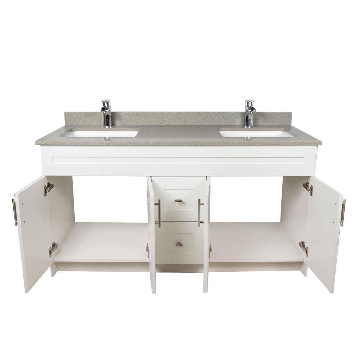 60" MDF - Double Sink - White - Shaker Doors - Softclose Hardware