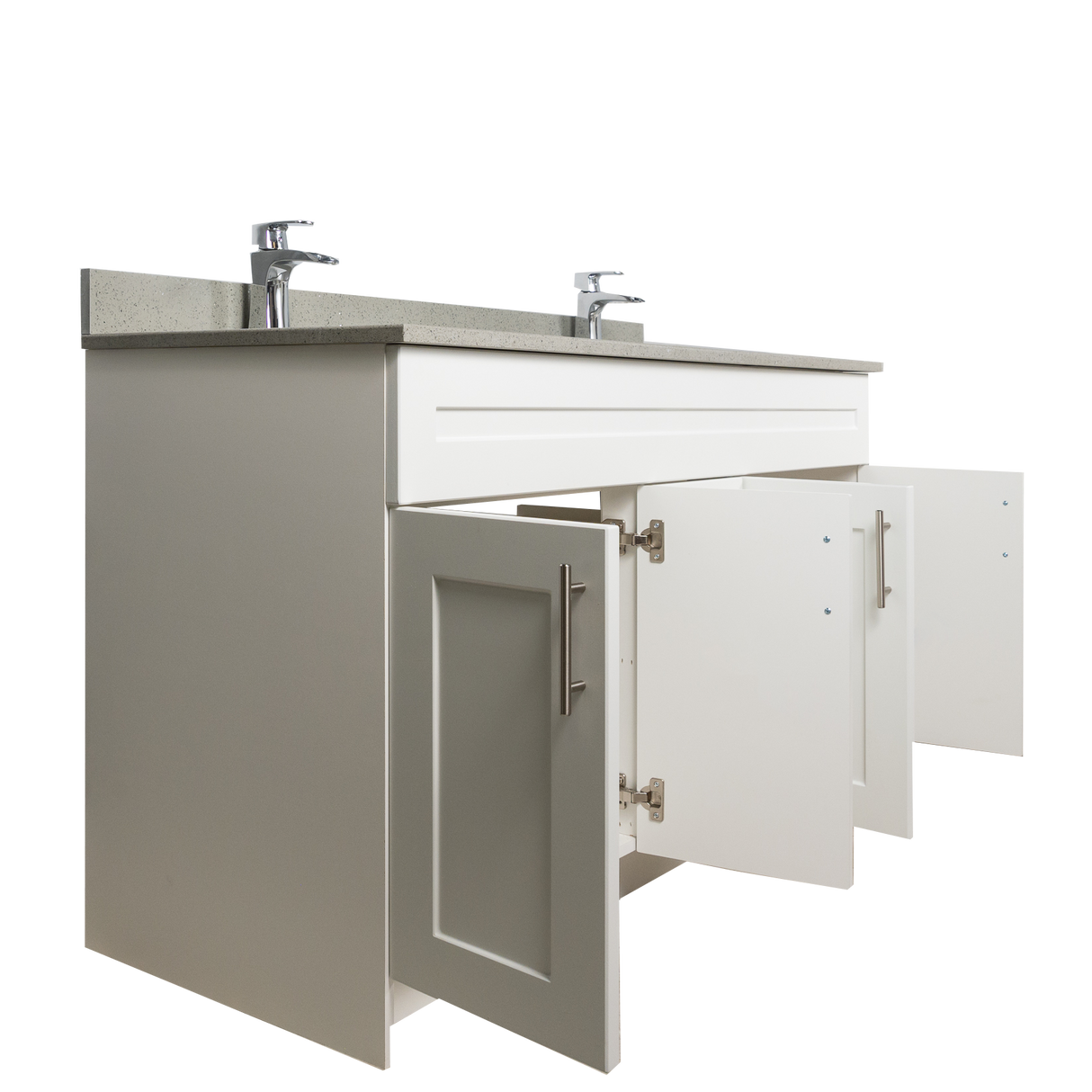 60" MDF - Double Sink - White - Shaker Doors - Softclose Hardware
