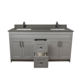 60" MDF - Double Sink - Light Grey - Shaker Doors - Softclose Hardware